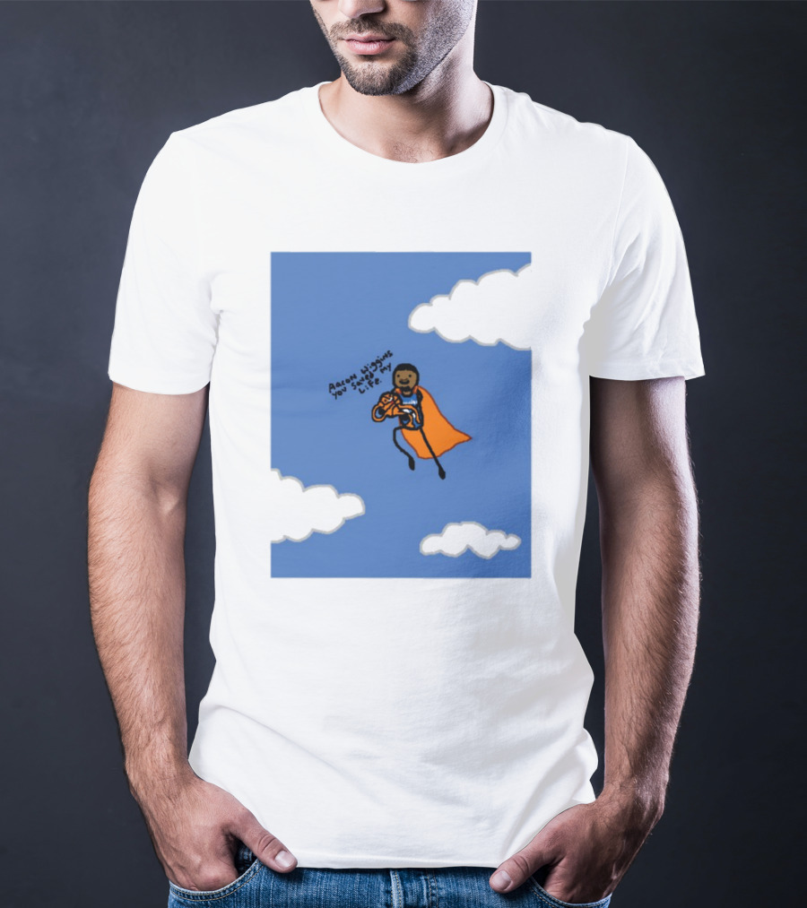 Aaron Wiggins You Saved My Life Superhero Drawing Floating In Clouds T-Shirt