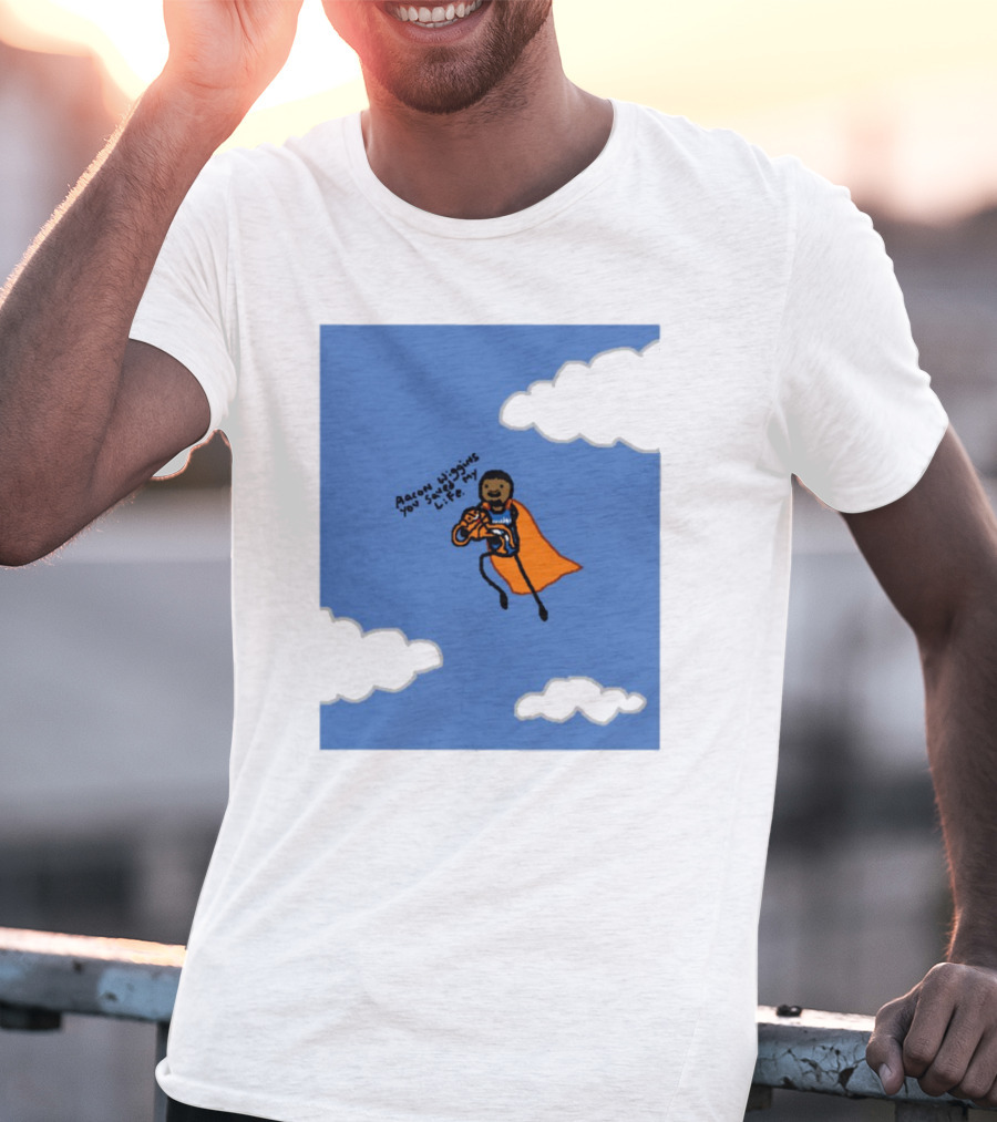 Aaron Wiggins You Saved My Life Superhero Drawing Floating In Clouds T-Shirt
