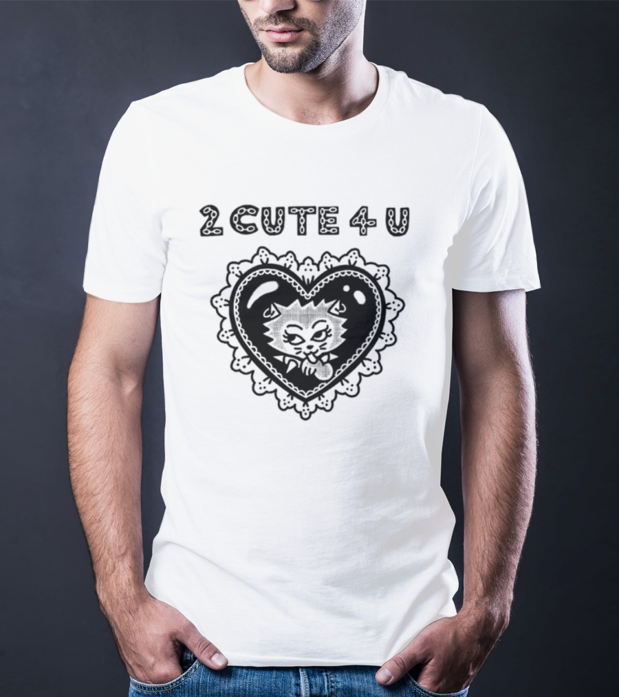 2 Cute 4 U Heart Cat Lovers Aidabloom T-Shirt