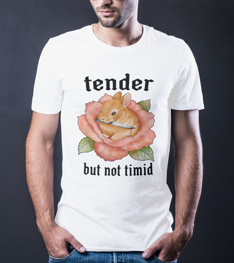 Bunny Tender But Not Timid Cute Rabbit With Knife In Rose T-Shirt