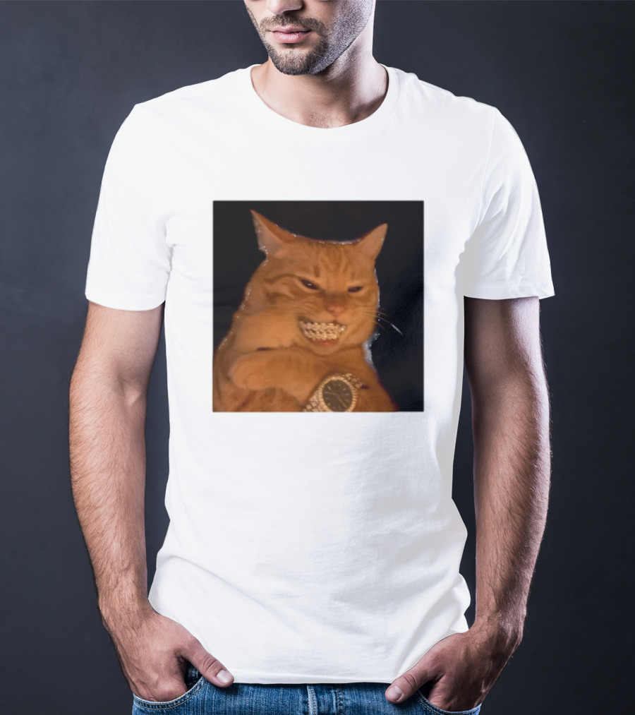 Cat Morgan Freebands Iced Out Gangsta Cat With Diamond Grill And Bling T-Shirt