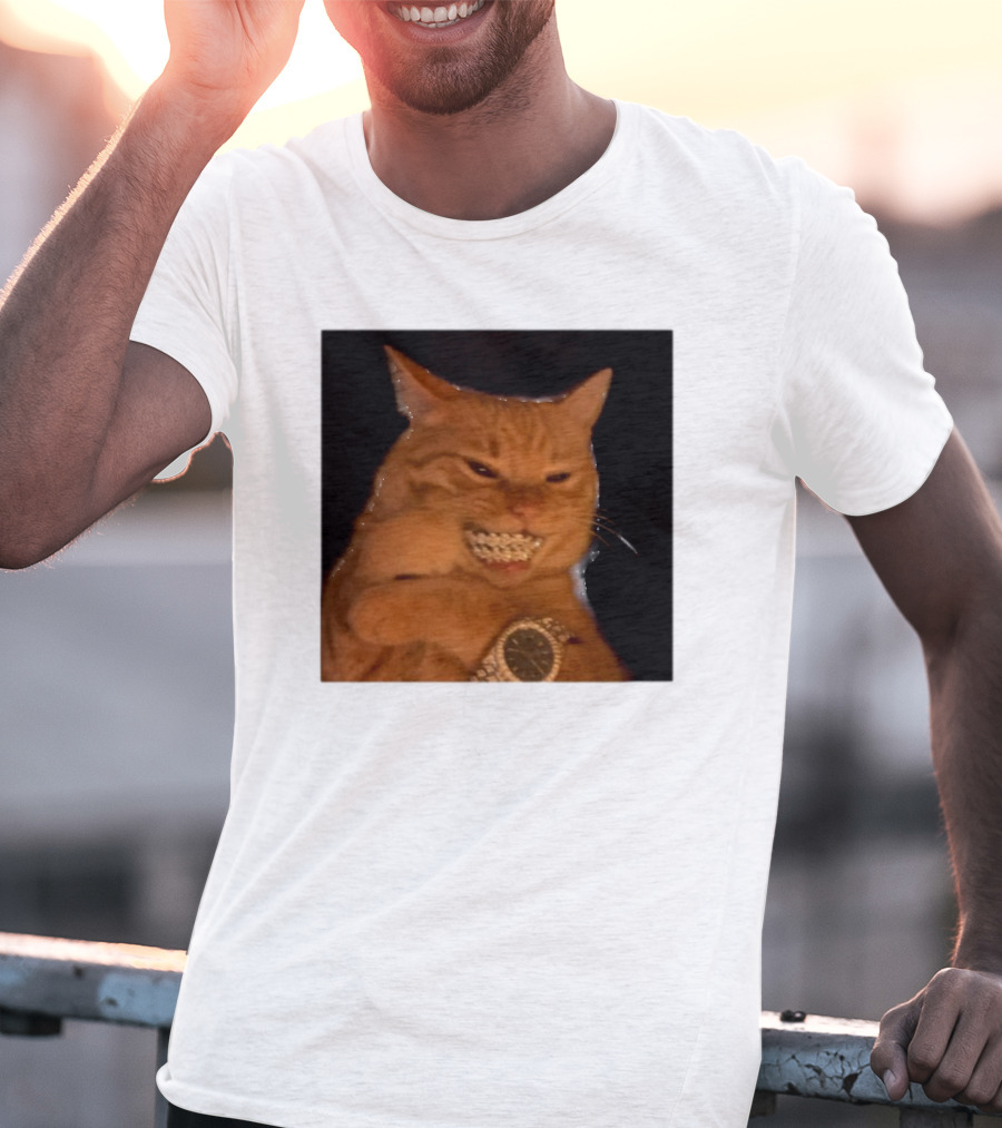 Cat Morgan Freebands Iced Out Gangsta Cat With Diamond Grill And Bling T-Shirt