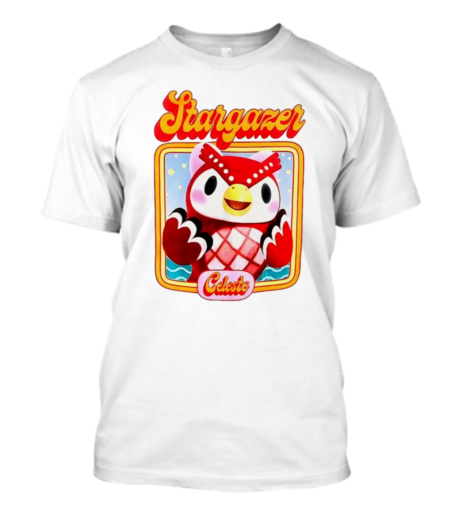 Stargazer Celeste Owl Character With Stars And Ocean Scene T-Shirt