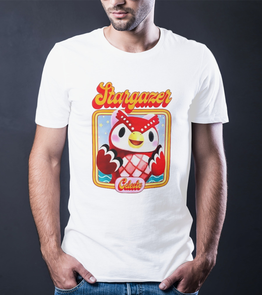 Stargazer Celeste Owl Character With Stars And Ocean Scene T-Shirt