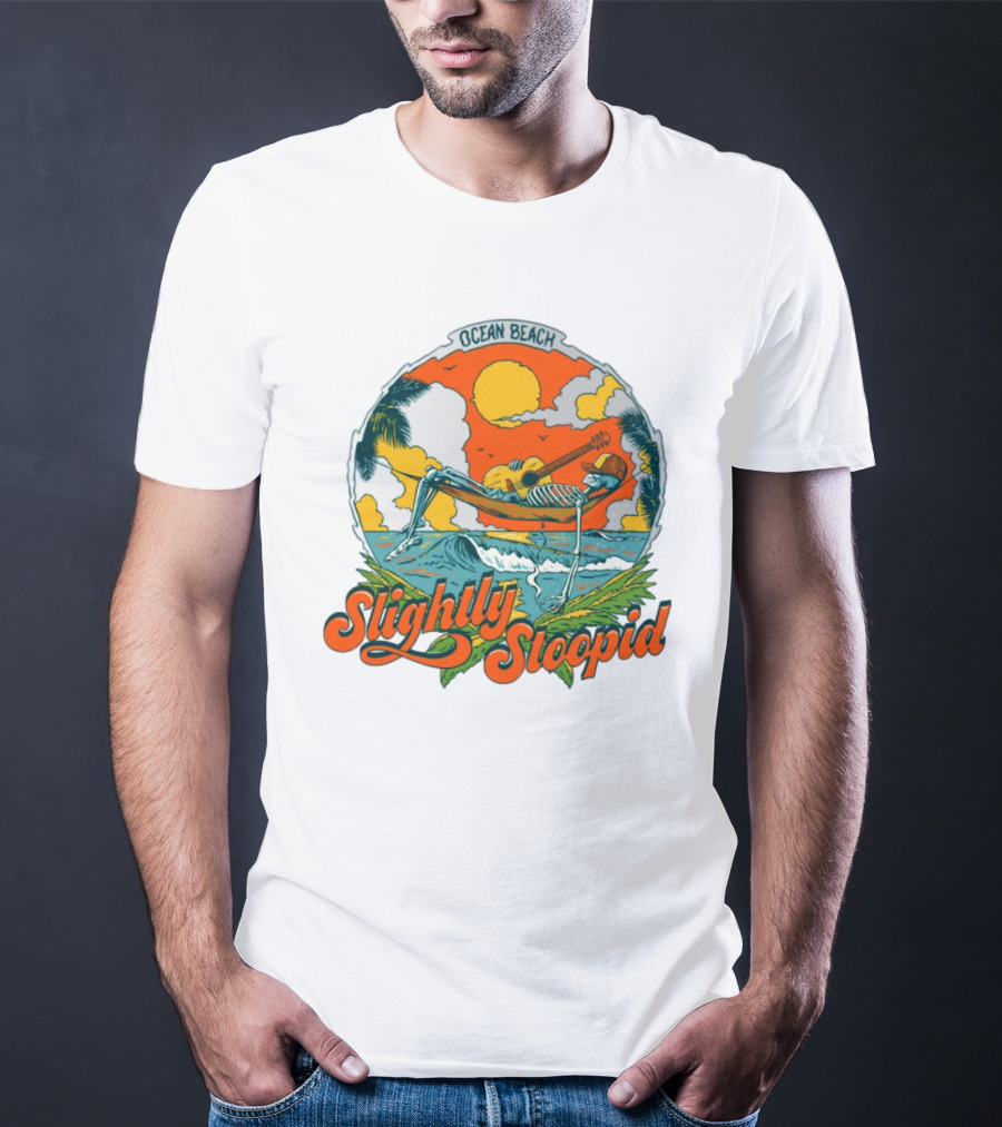 Slightly Stoopid Ocean Beach Skeleton Hammock Sun Guitar T-Shirt