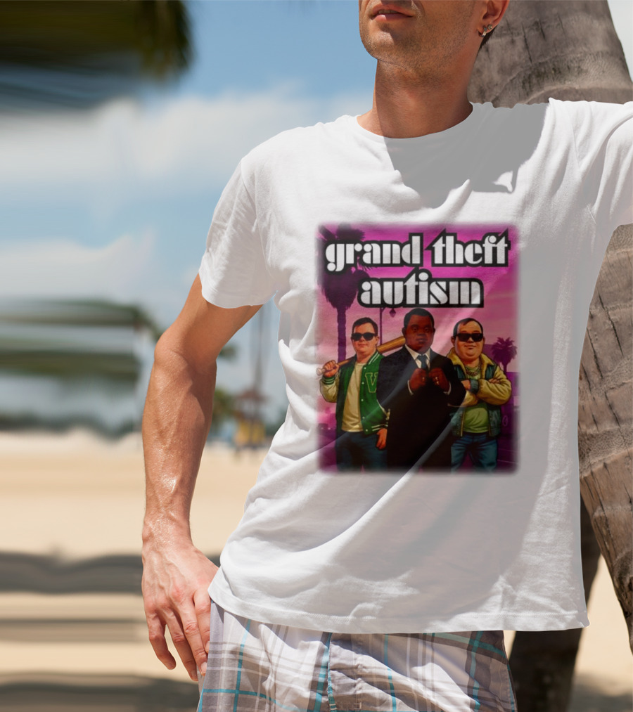 Grand Theft Autism Characters In Iconic Urban Setting T-Shirt