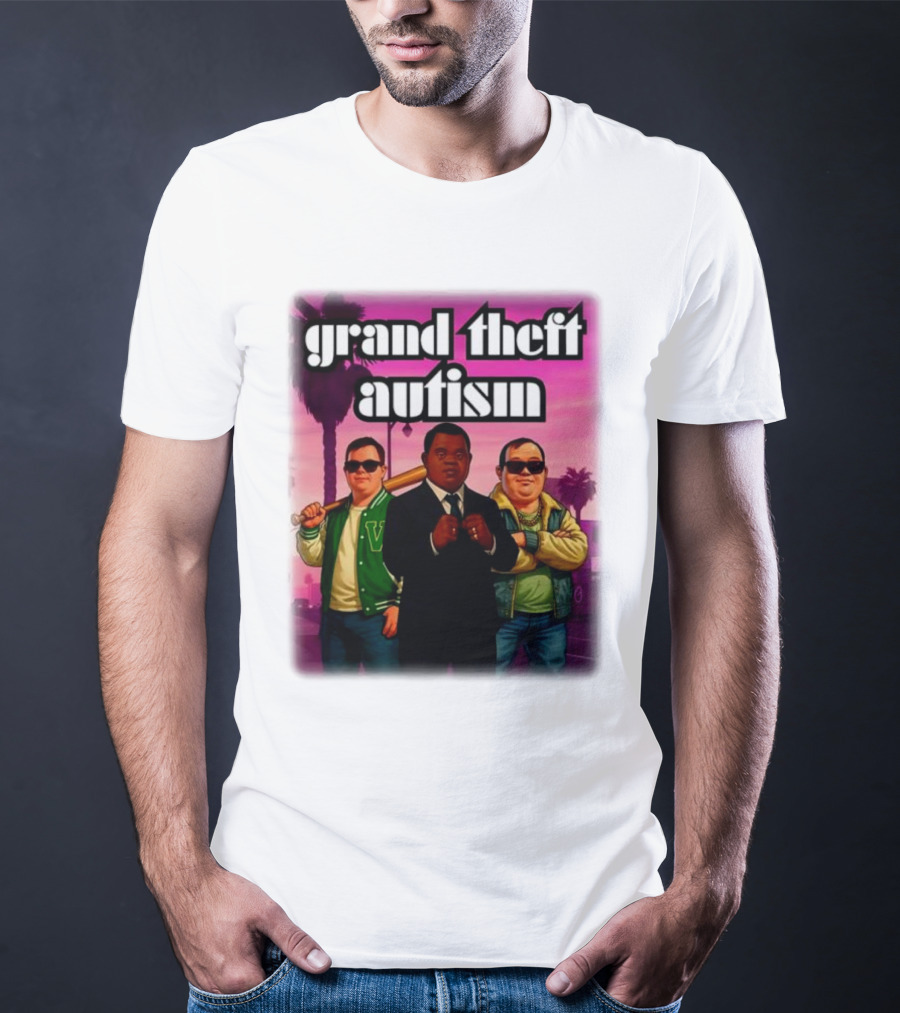 Grand Theft Autism Characters In Iconic Urban Setting T-Shirt