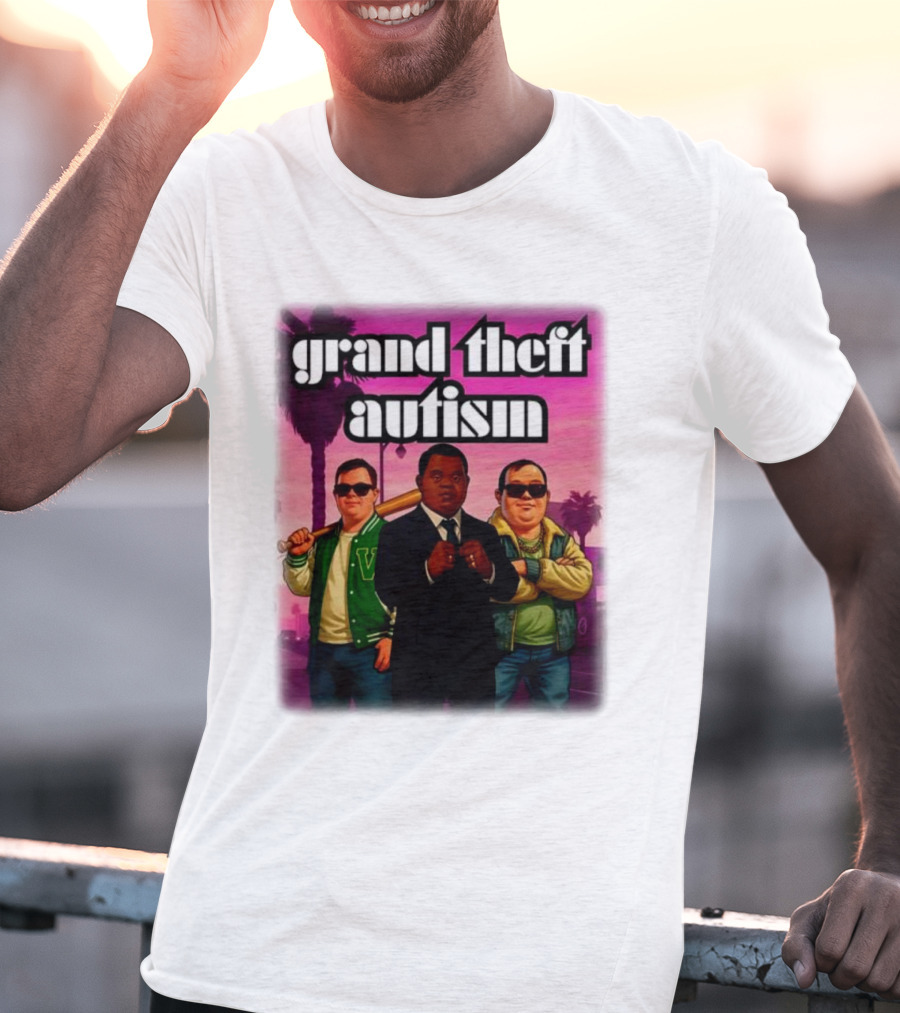 Grand Theft Autism Characters In Iconic Urban Setting T-Shirt