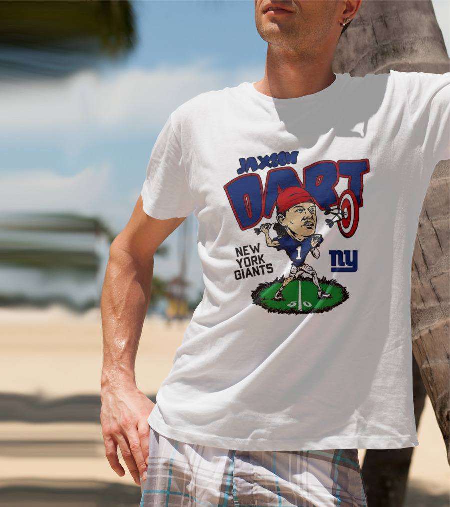 Jaxson Dart NY Giants NFL Caricature Player Number 1 T-Shirt