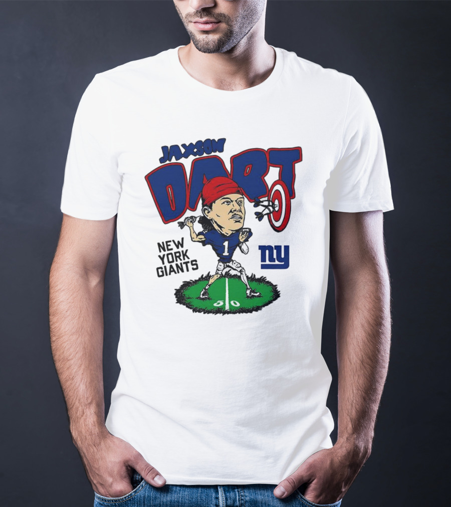 Jaxson Dart NY Giants NFL Caricature Player Number 1 T-Shirt