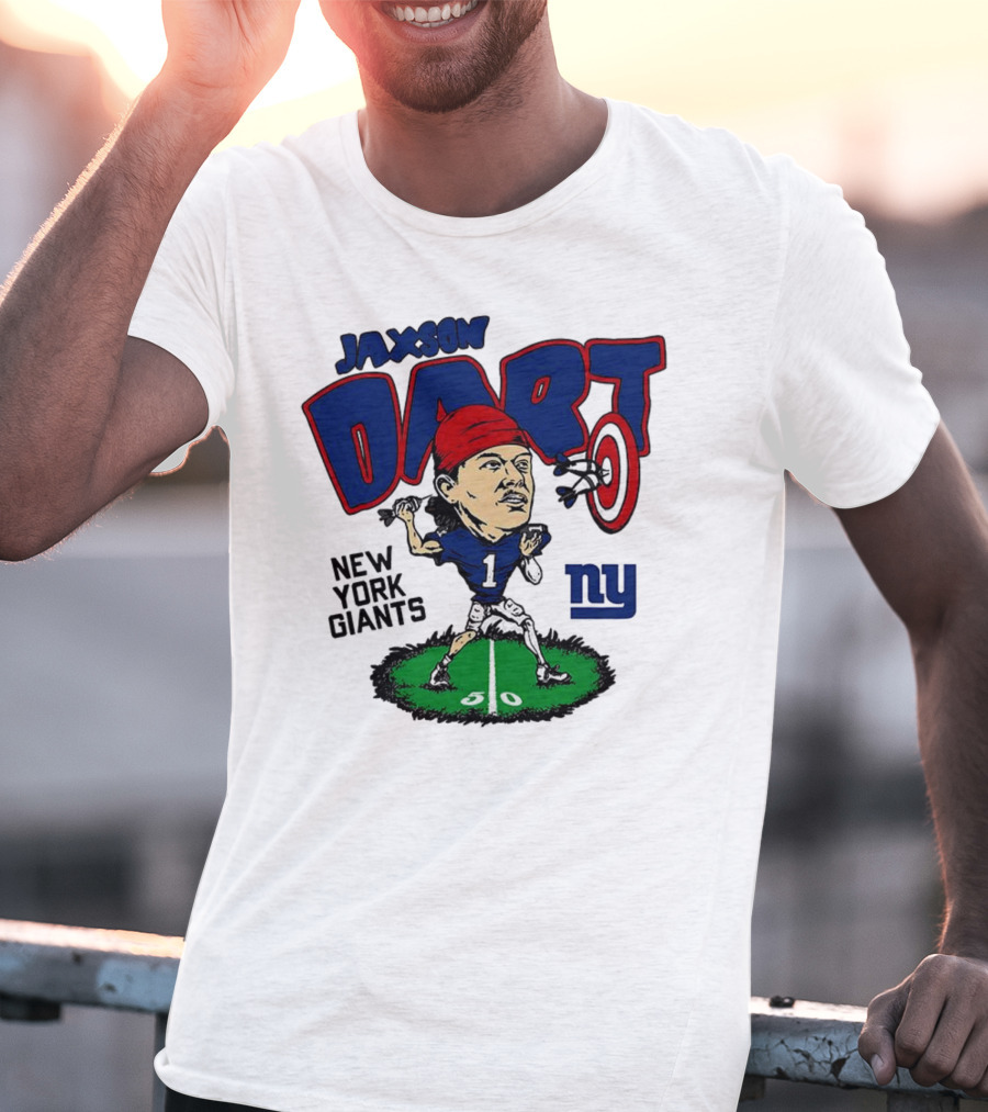 Jaxson Dart NY Giants NFL Caricature Player Number 1 T-Shirt