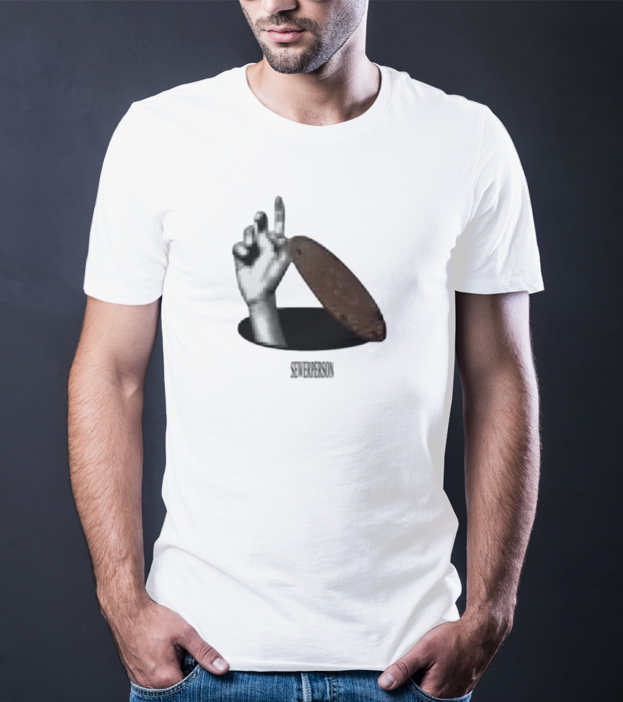 Severperson Low Res Sewer Manhole Lid And Hand Gesture T-Shirt