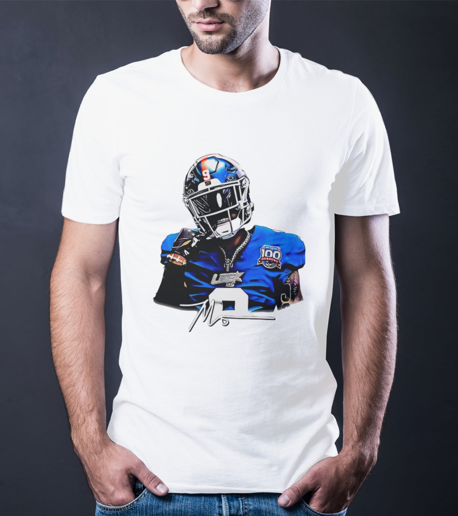 Malik Nabers New York Giants Football Rookie Signature 100th Season LSHOF T-Shirt