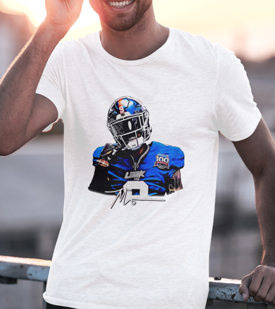 Malik Nabers New York Giants Football Rookie Signature 100th Season LSHOF T-Shirt