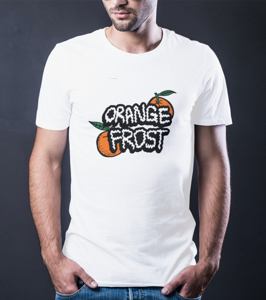 Orange Frost Citrus Design With Green Leaf Elements T-Shirt