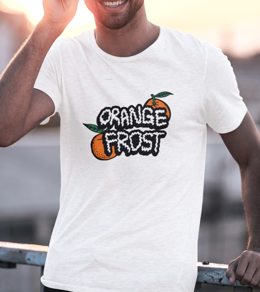 Orange Frost Citrus Design With Green Leaf Elements T-Shirt