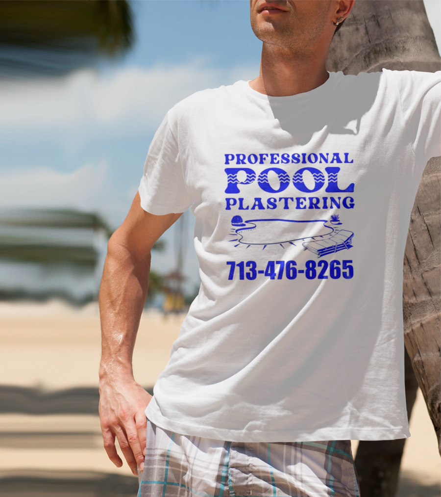Professional Pool Plastering 713-476-8265 Pool Outline Cocktail And Palm Tree Icons T-Shirt