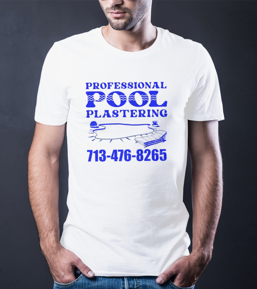 Professional Pool Plastering 713-476-8265 Pool Outline Cocktail And Palm Tree Icons T-Shirt