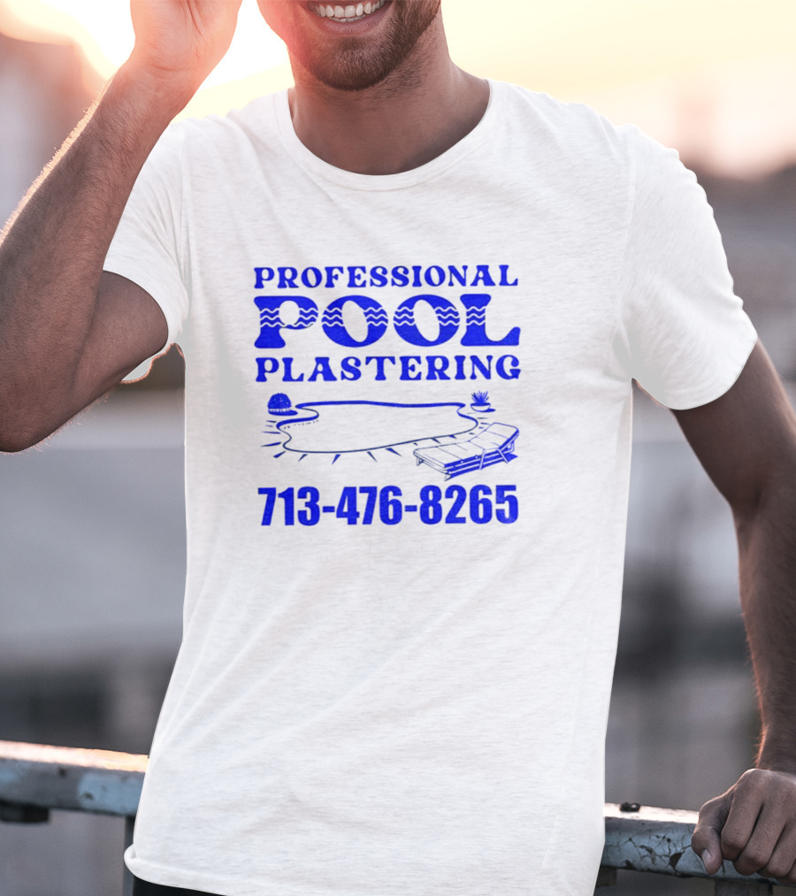 Professional Pool Plastering 713-476-8265 Pool Outline Cocktail And Palm Tree Icons T-Shirt