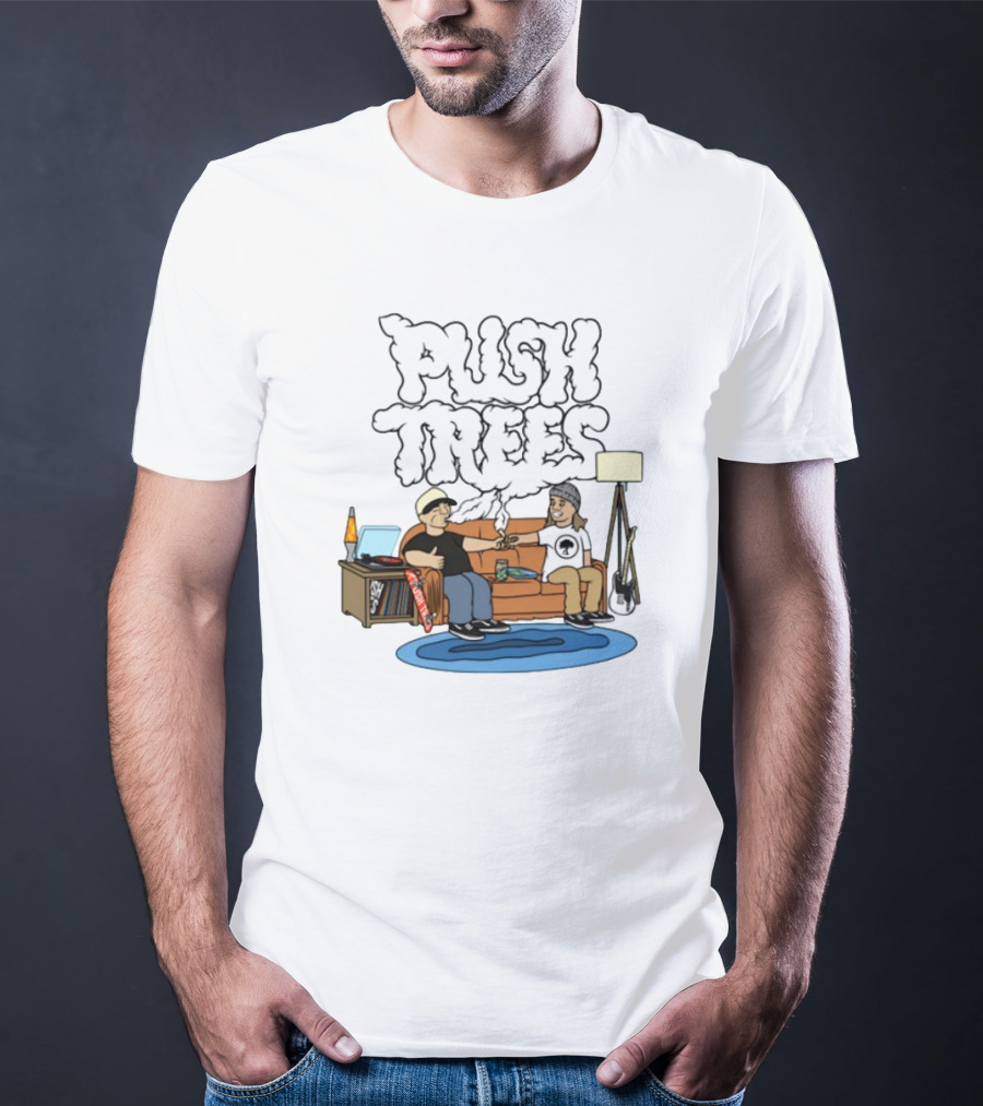 Push Trees Smoking Vibes Puff Puff Pass Couch Session Retro Lamp Lava Skate Record Guitar T-Shirt
