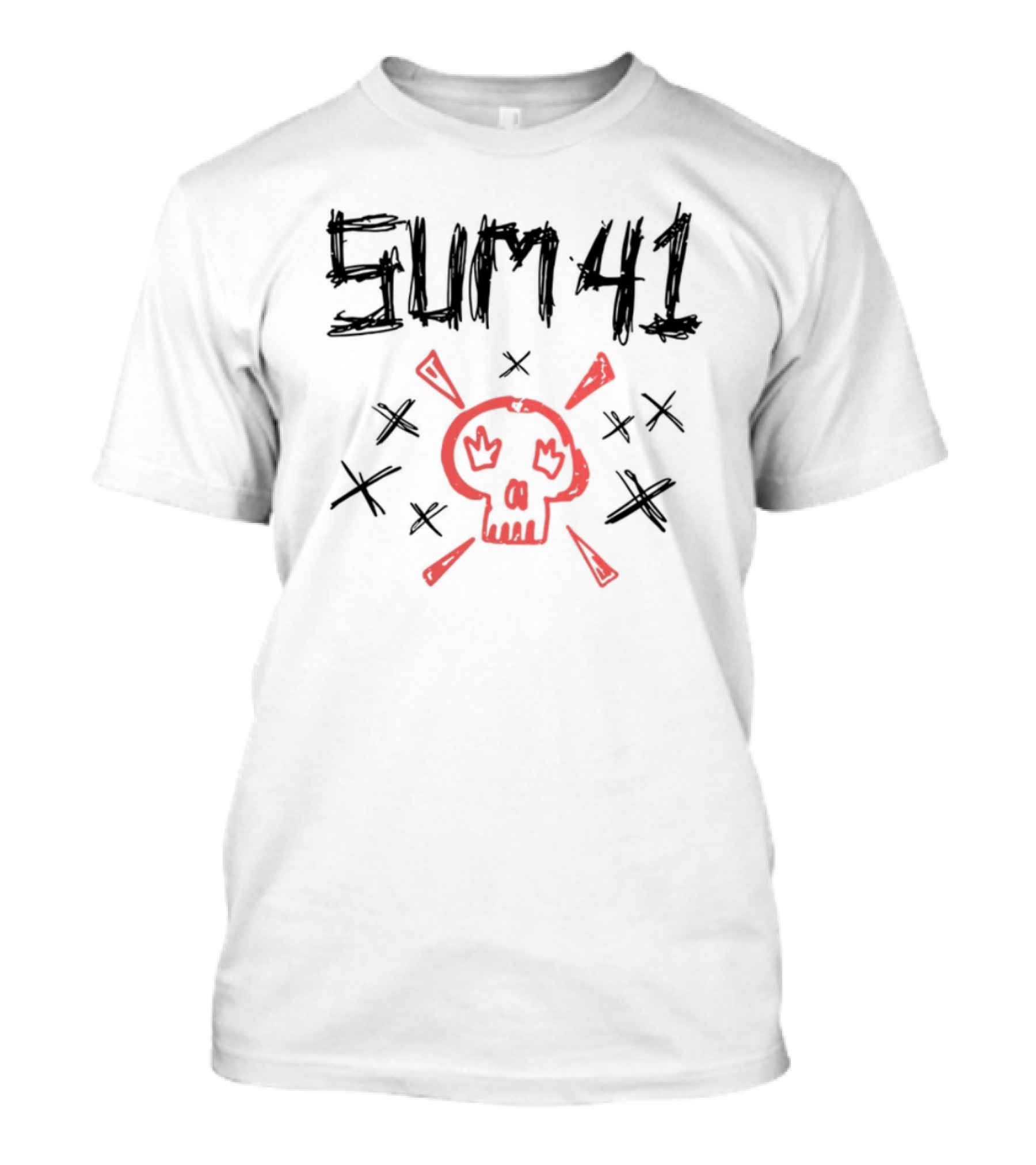Sum 41 Sketch Red Skull X-Eyes Bold Graphic T-Shirt