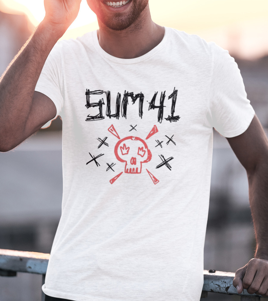Sum 41 Sketch Red Skull X-Eyes Bold Graphic T-Shirt
