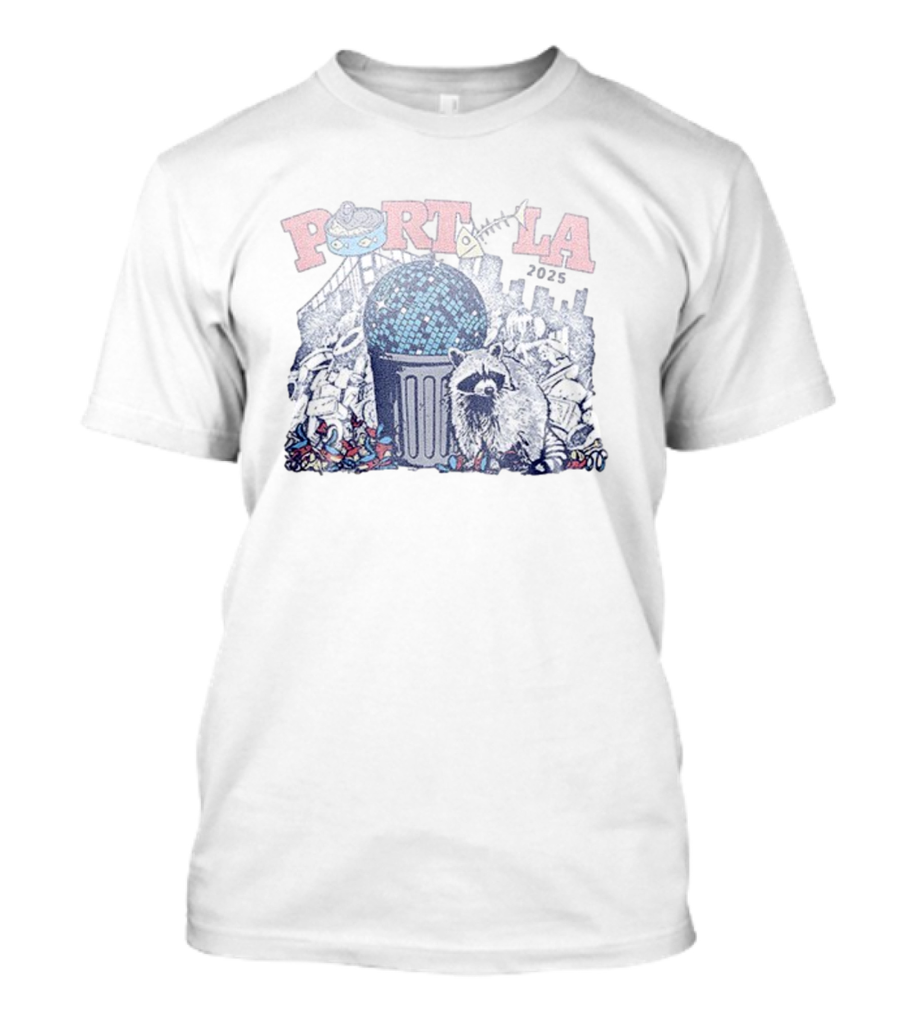 Portola 2025 Dumpster Disco Lineup Raccoon And Trashcan Disco Ball T-Shirt
