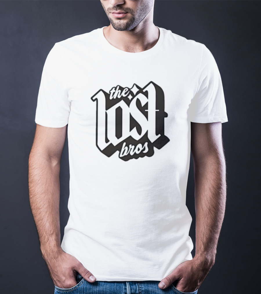 The Lost Bros Black Vintage Style Bold Text Design T-Shirt