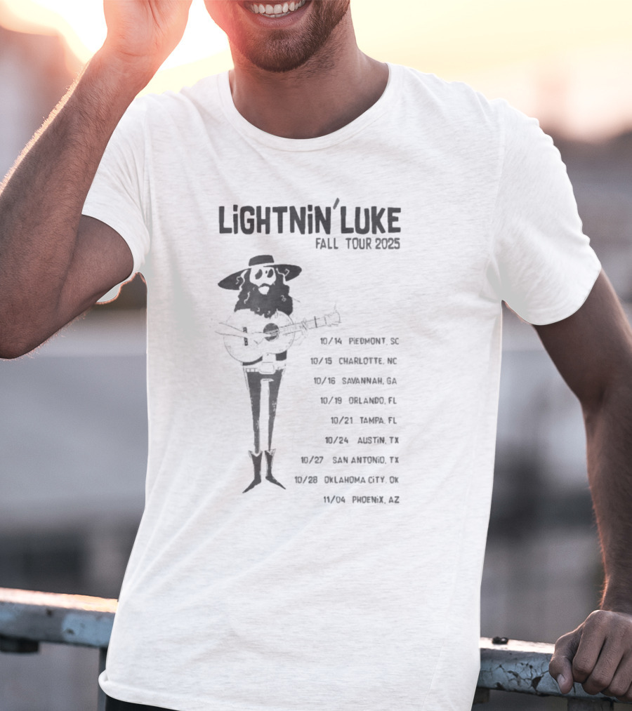 Lightnin’ Luke Fall Tour 2025 With Dates In Pendleton Charlotte Savannah Orlando Tampa Austin San Antonio Oklahoma City Phoenix T-Shirt