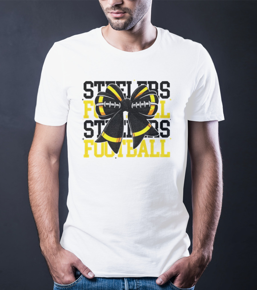 Pittsburgh Steelers Football Coquette Mom Bow Game Day T-Shirt