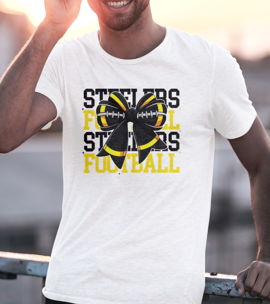 Pittsburgh Steelers Football Coquette Mom Bow Game Day T-Shirt