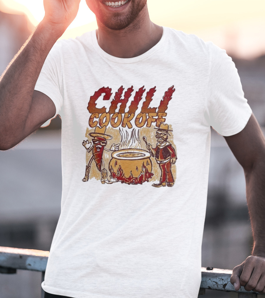 Chili Cookoff Spicy Pepper Cowboy And Chef Duel Over Fiery Pot T-Shirt