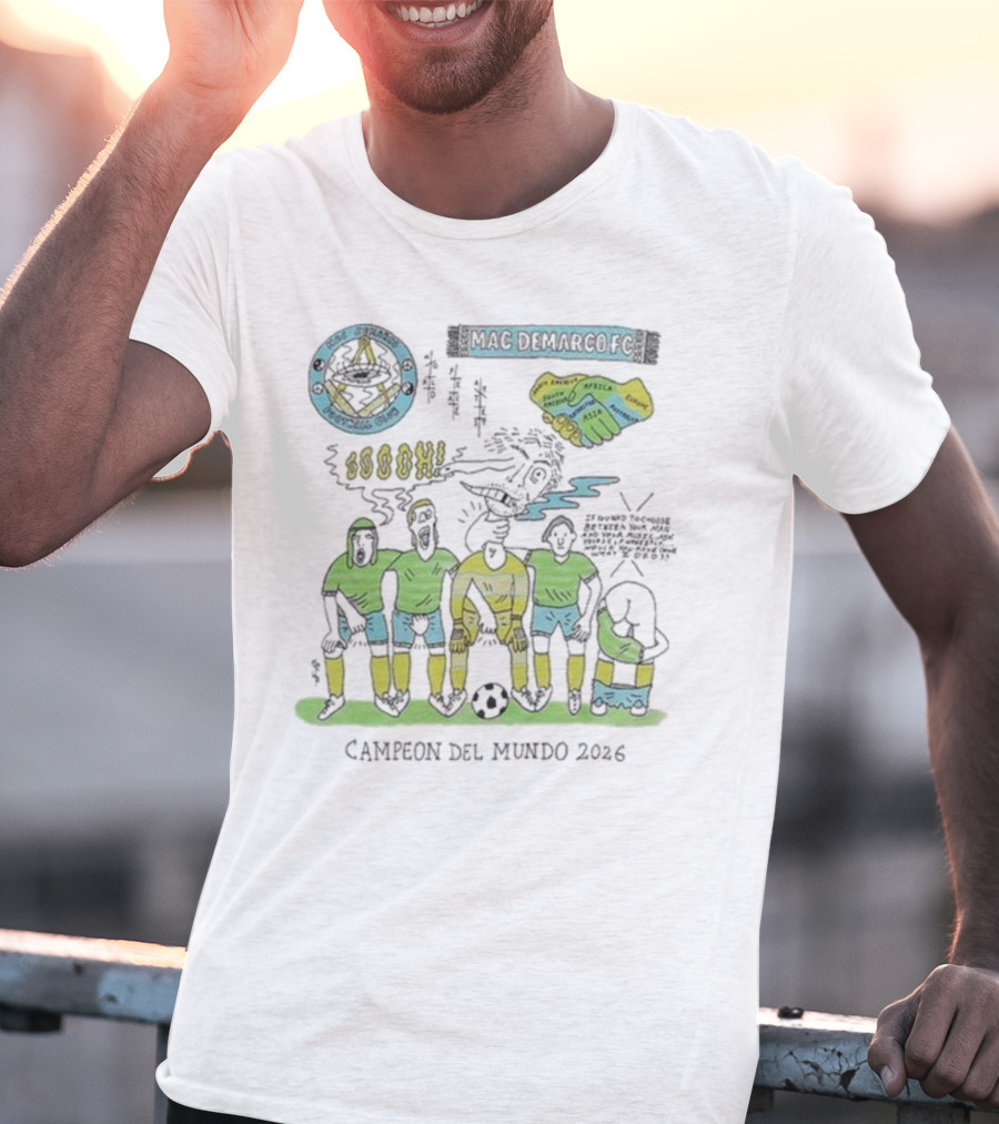 Campeon Del Mundo 2026 Mac Demarco Football Club Soccer Team Art Latin America Africa Map T-Shirt
