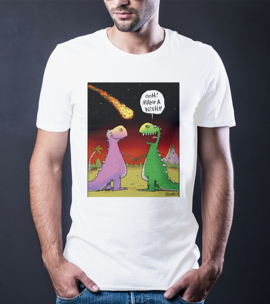 Glenn Mccoy Dinosaur Cartoon Ooh Make A Wish Meteorite Scene T-Shirt