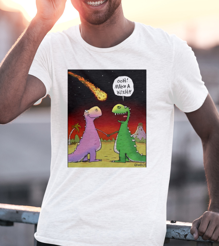Glenn Mccoy Dinosaur Cartoon Ooh Make A Wish Meteorite Scene T-Shirt