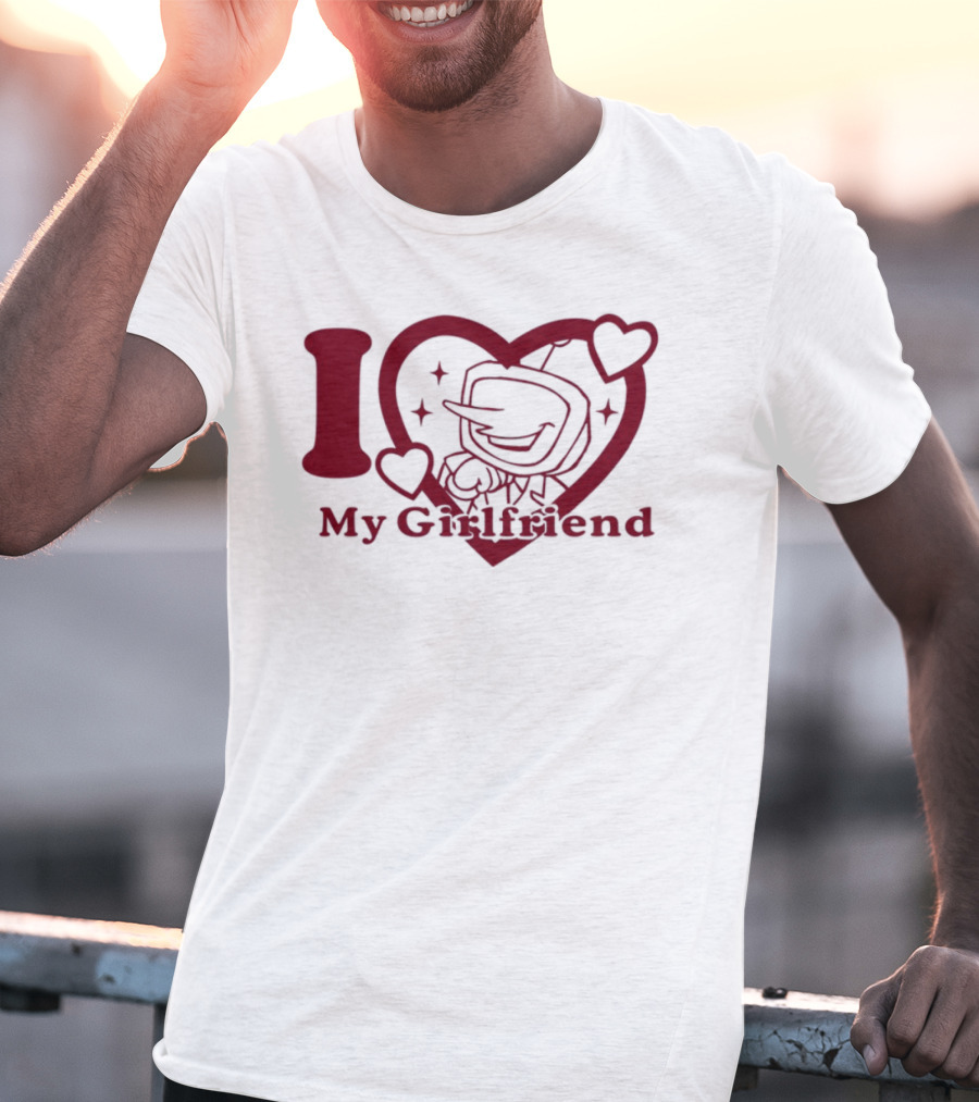 I Love My Girlfriend Mr. Tenna Heart Design T-Shirt
