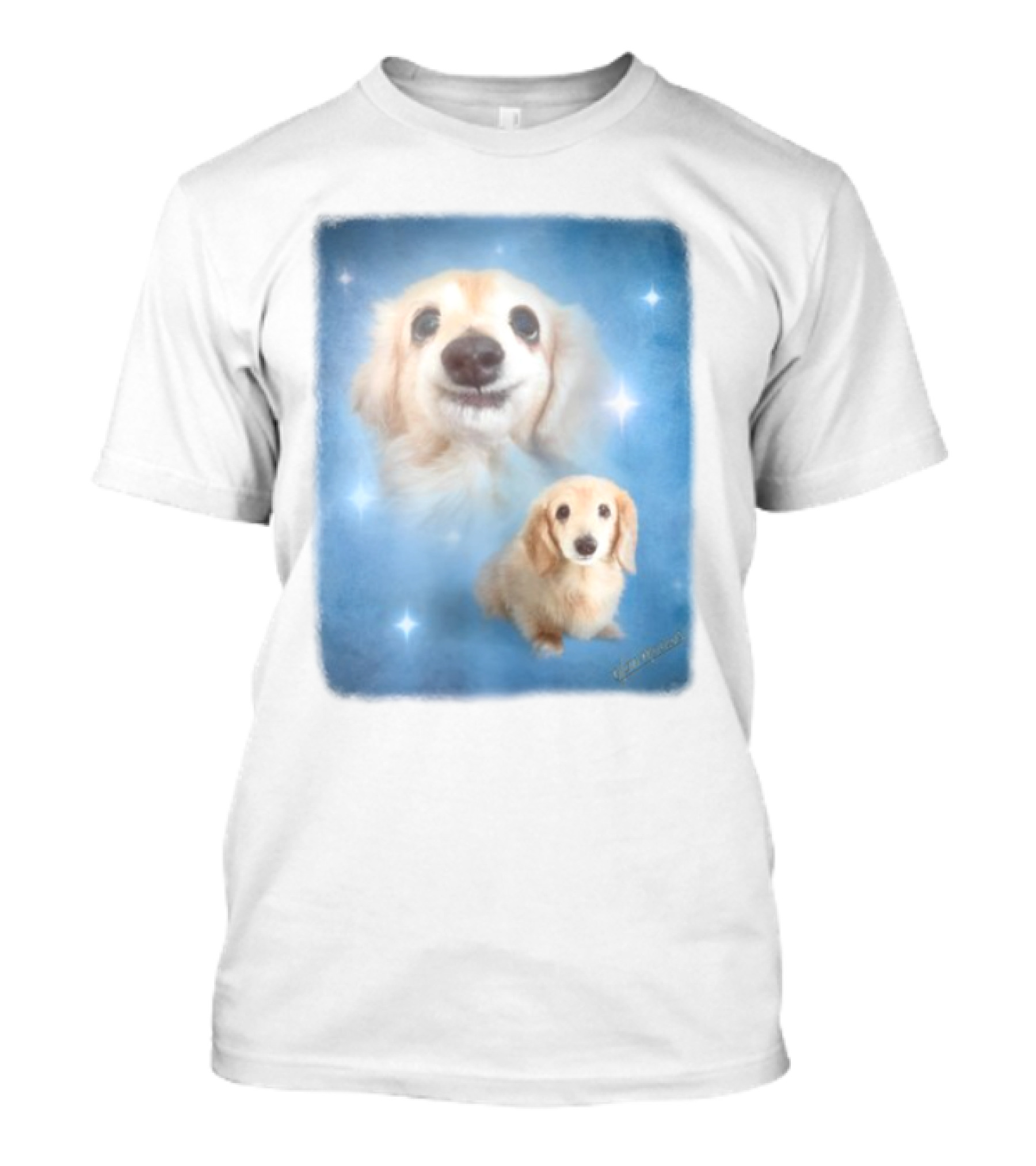 Olan Meows Bella Dog Portrait Classic Blue Stars T-Shirt