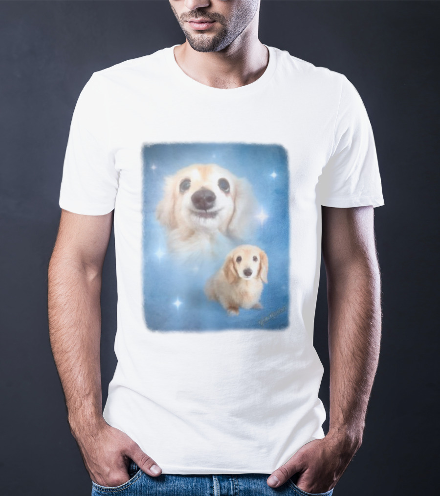 Olan Meows Bella Dog Portrait Classic Blue Stars T-Shirt