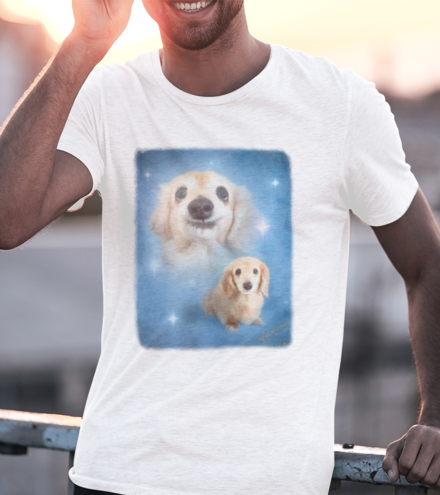Olan Meows Bella Dog Portrait Classic Blue Stars T-Shirt