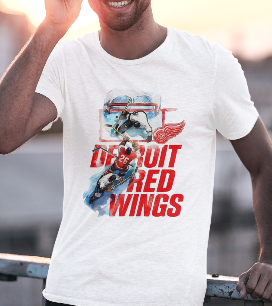 Sana X Detroit Red Wings Hockey Team Action Scene T-Shirt