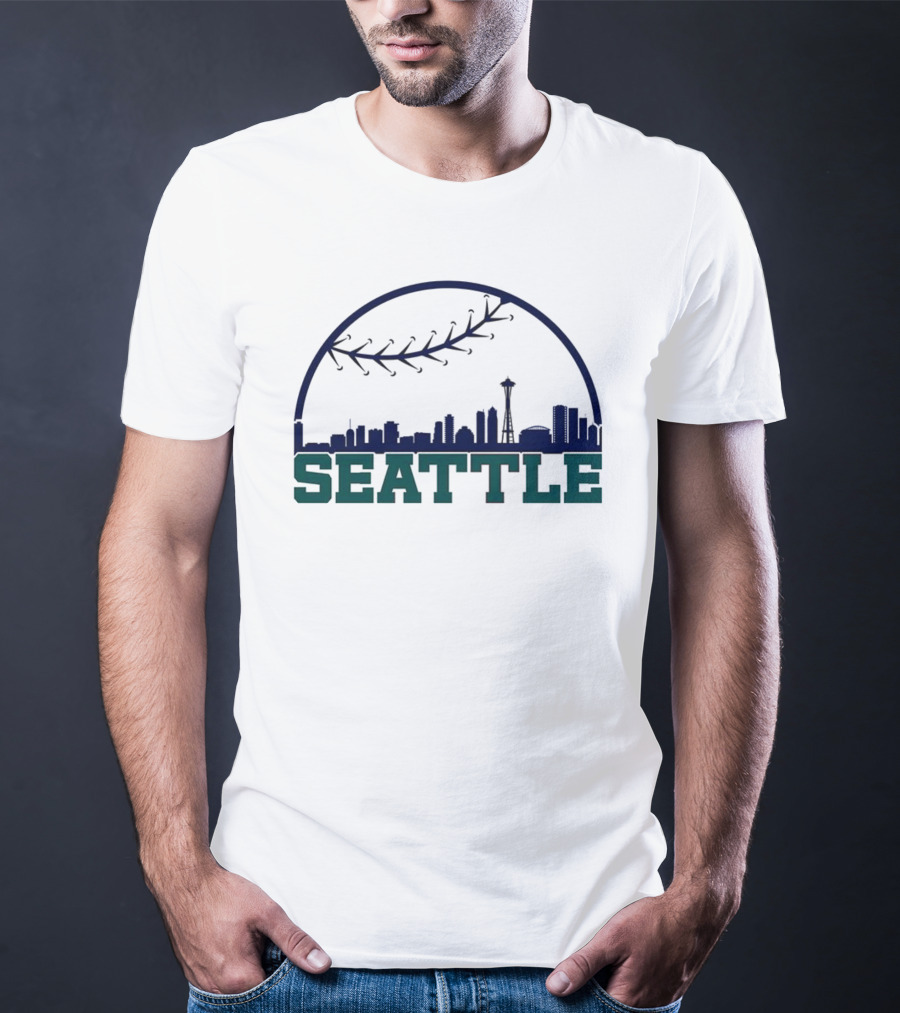 Seattle Mariners Skyline Baseball Theme With Space Needle T-Shirt