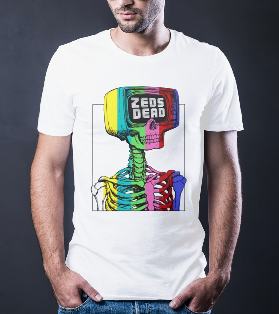 Zeds Dead TV Head Skeleton Multicolor Test Pattern T-Shirt