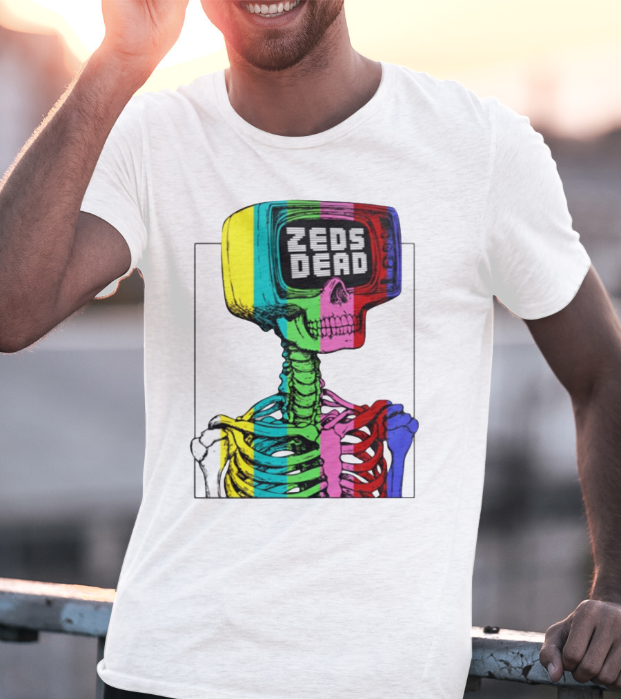 Zeds Dead TV Head Skeleton Multicolor Test Pattern T-Shirt