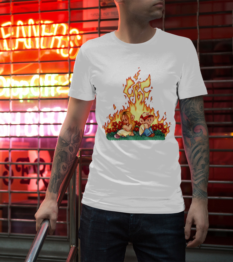 Fireball Friday Love Is Comic Characters With Fiery Background T-Shirt