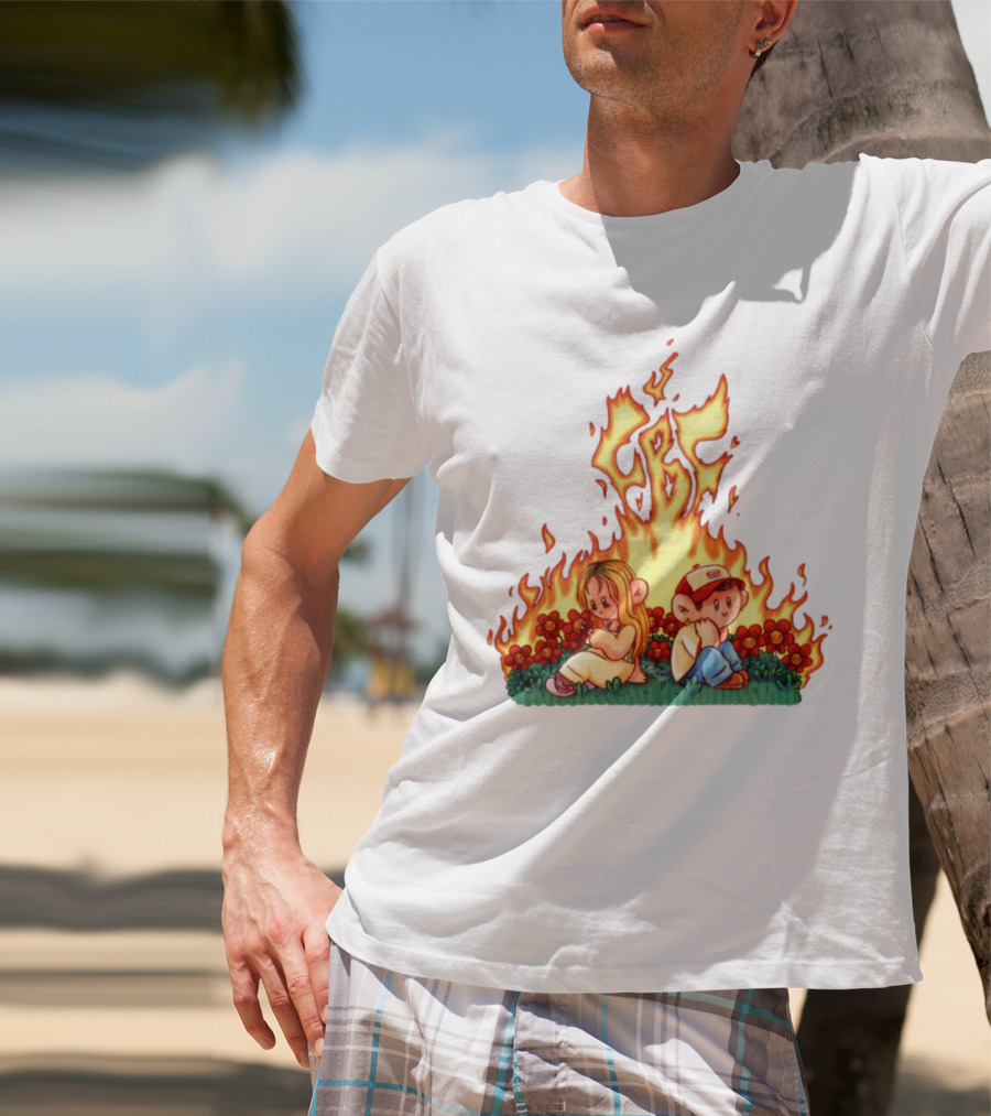 Fireball Friday Love Is Comic Characters With Fiery Background T-Shirt