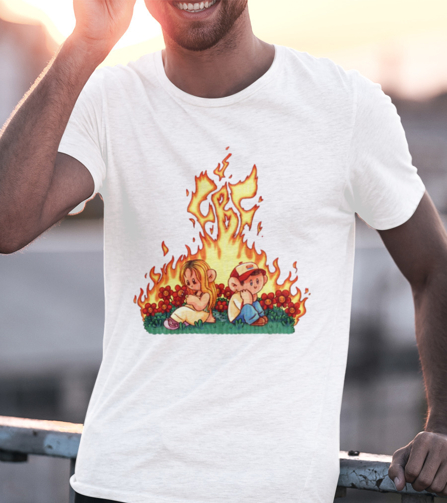Fireball Friday Love Is Comic Characters With Fiery Background T-Shirt