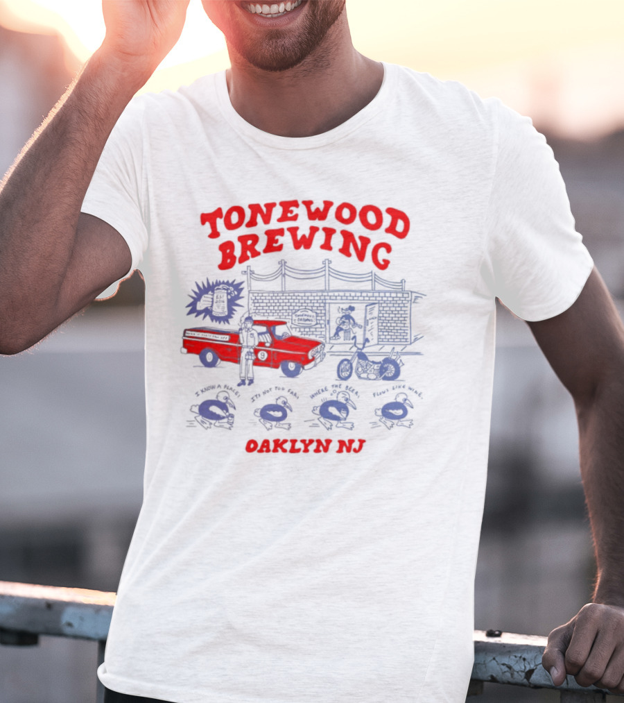 Tonewood Brewing Oaklyn NJ Vintage Car Scene T-Shirt
