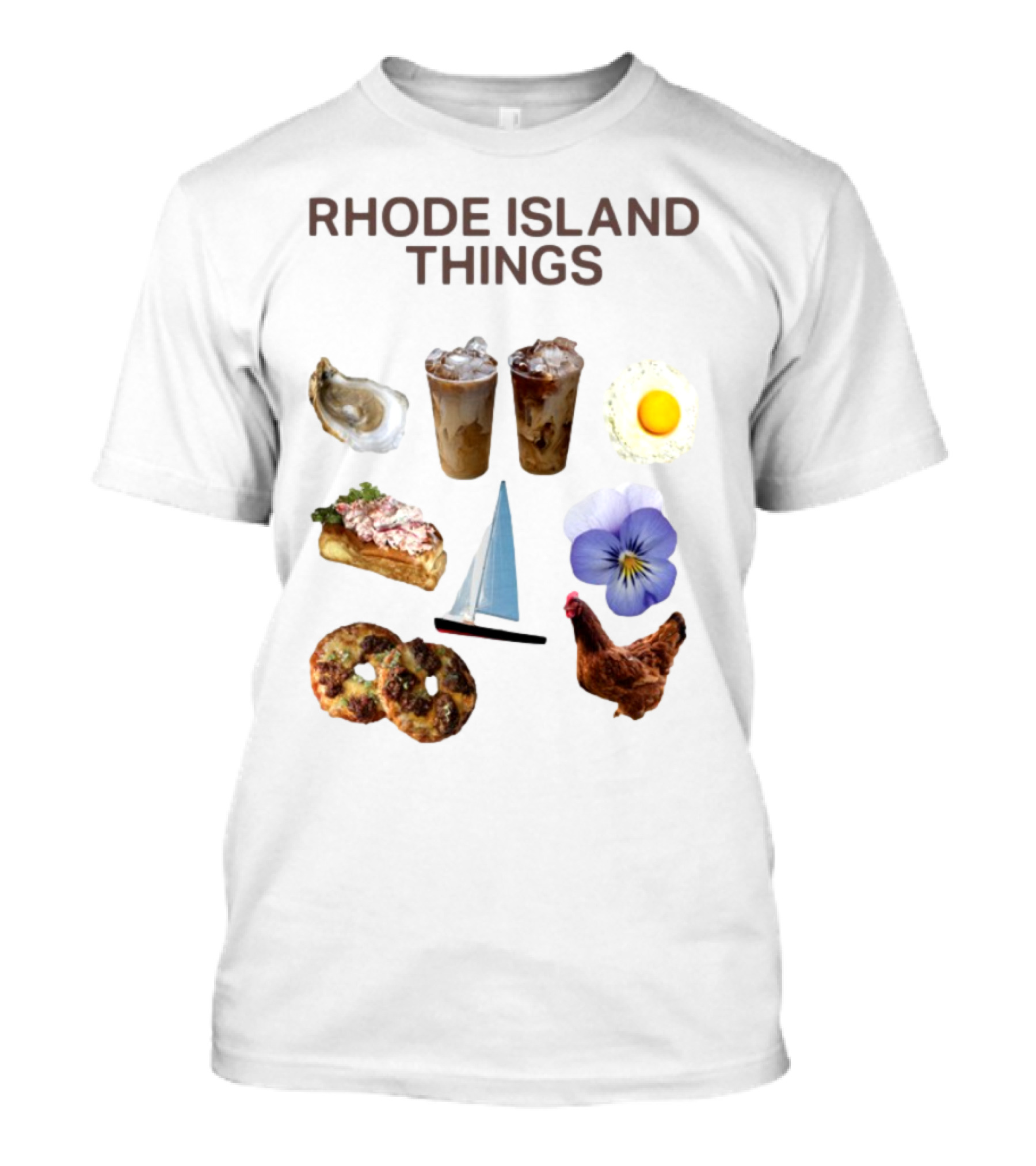Rhode Island Things Iced Coffee Lobster Roll Sailboat Hen Johnnycakes T-Shirt
