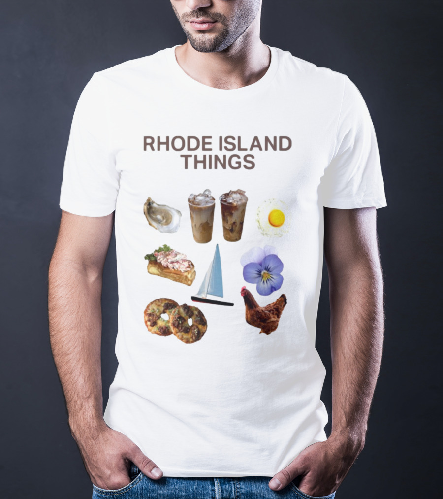 Rhode Island Things Iced Coffee Lobster Roll Sailboat Hen Johnnycakes T-Shirt