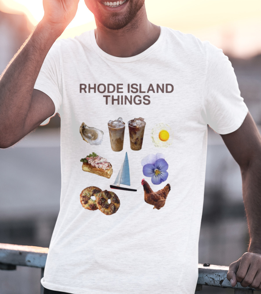 Rhode Island Things Iced Coffee Lobster Roll Sailboat Hen Johnnycakes T-Shirt
